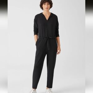 Eileen Fisher Black Cozy Brushed Terry Hug Hooded Jumpsuit Comfy Casual Warm XL